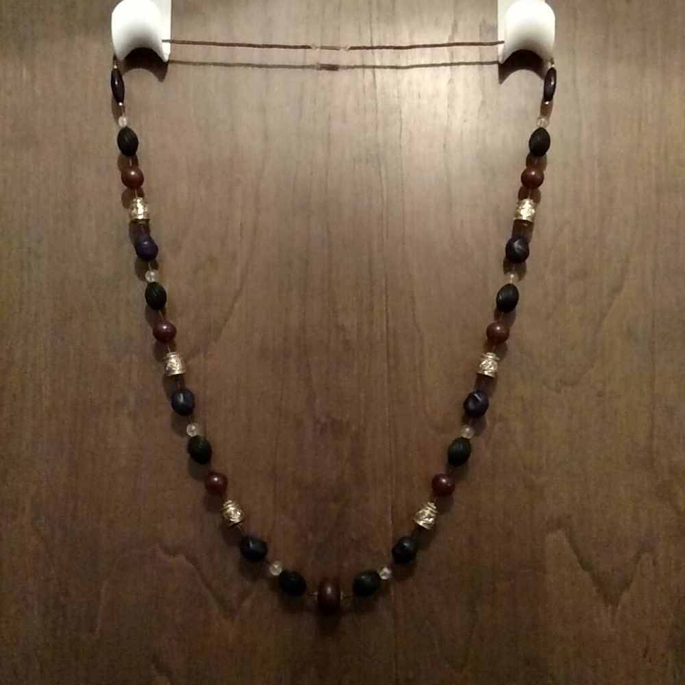 Burgundy and Navy Beaded Necklace